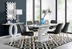 Furniturebox Uk Arezzo Large Extending Dining Table And 6 Black Pesaro Gold Leg Chairs