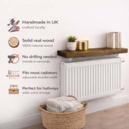 Mkgt Solid Wood Radiator Shelf, No Drill With Brackets, Handmade In Uk (Tudor Oak, 70Cm) - thumbnail 5