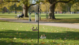 4-Pole Garden Bird Feeding Station With Hanging Feeder, Seed Tray, And Water Bath - thumbnail 3