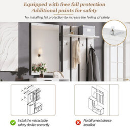 Merax Coat Stand, Hallway Wardrobe Set 120X35X175.5 Cm, Coat Hooks, Shoe Cabinet, 2 Drawers Shoe Bench, Mirror, Coat Rack, White - thumbnail 8