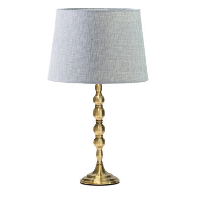 Lighting Supermarket Bergen Slimline Antique Brass Candlestick Table Lamp With Grey Linen Shade - image 1