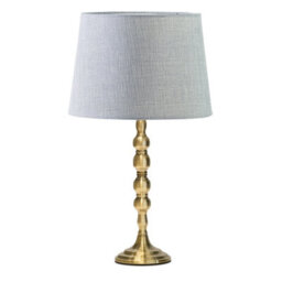 Lighting Supermarket Bergen Slimline Antique Brass Candlestick Table Lamp With Grey Linen Shade - thumbnail 1