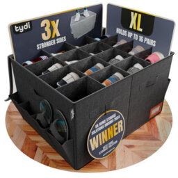 Tydi Shoe Storage Box 2 Pack - Black Ultra Stiff Organiser With Clear Zip Cover And 16 Compartments - Stackable Shoe Storage - thumbnail 1