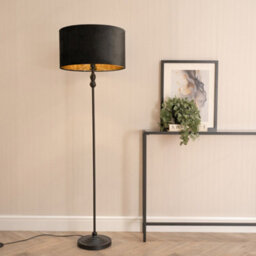 Valuelights Maggie Black Candlestick Floor Lamp With Black Velvet With Gold Inner Lamp Shade - thumbnail 3