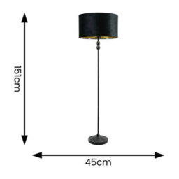 Valuelights Maggie Black Candlestick Floor Lamp With Black Velvet With Gold Inner Lamp Shade - thumbnail 4