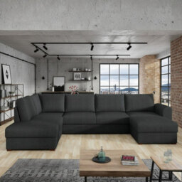 Wilma U Shape Living Room Sofa Bed With Hr Foam Wave Springs Wooden Legs Two Storage 305X188X85Cm Black Left - thumbnail 1
