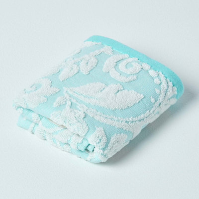 Homescapes Damask Turkish Cotton 600 Gsm Guest Towel, Aqua