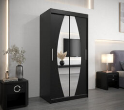 Arte Elypse Contemporary 2 Mirrored Sliding Door Wardrobe 5 Shelves 2 Rails Black (H)2000mm (W)1000mm (D)620mm - thumbnail 2