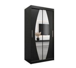 Arte Elypse Contemporary 2 Mirrored Sliding Door Wardrobe 5 Shelves 2 Rails Black (H)2000mm (W)1000mm (D)620mm - thumbnail 1