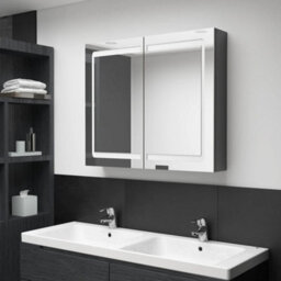 Berkfield Stylish Led Bathroom Mirror Cabinet Shining Grey 80X12X68 Cm - thumbnail 2