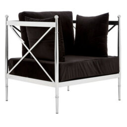 Orsina Luxurious Chair With Silver Lattice Arms, Black Velvet Upholstered Arm Chair For Bedroom, Stylish Chair