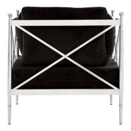 Orsina Luxurious Chair With Silver Lattice Arms, Black Velvet Upholstered Arm Chair For Bedroom, Stylish Chair - thumbnail 4