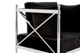Orsina Luxurious Chair With Silver Lattice Arms, Black Velvet Upholstered Arm Chair For Bedroom, Stylish Chair - thumbnail 5