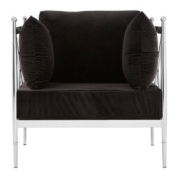Orsina Luxurious Chair With Silver Lattice Arms, Black Velvet Upholstered Arm Chair For Bedroom, Stylish Chair - thumbnail 2