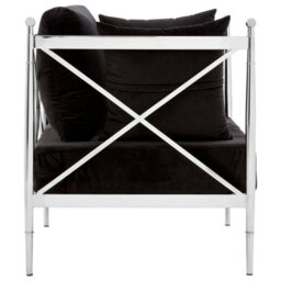 Orsina Luxurious Chair With Silver Lattice Arms, Black Velvet Upholstered Arm Chair For Bedroom, Stylish Chair - thumbnail 3