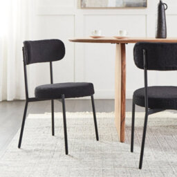 Wyld And Coco Elitehome Black Bouclé Dining Chairs Set Of 2 With Steel Legs - Compact Retro Design - thumbnail 2
