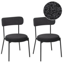 Wyld And Coco Elitehome Black Bouclé Dining Chairs Set Of 2 With Steel Legs - Compact Retro Design - thumbnail 3