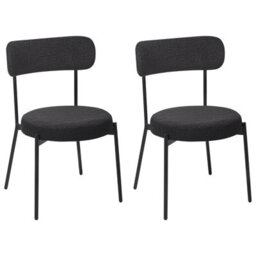 Wyld And Coco Elitehome Black Bouclé Dining Chairs Set Of 2 With Steel Legs - Compact Retro Design - thumbnail 4
