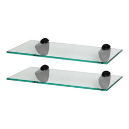 Harbour Housewares 2X Floating Glass Shelves - 40Cm - Black Brackets - Bathroom Shower Storage Vanity Display Unit Shelf