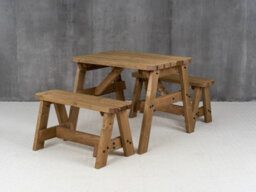 Arbor Garden Solutions Victoria Wooden Picnic Bench And Table Set, Rounded Outdoor Dining Set (3Ft, Rustic Brown) - thumbnail 3