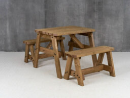 Arbor Garden Solutions Victoria Wooden Picnic Bench And Table Set, Rounded Outdoor Dining Set (3Ft, Rustic Brown) - thumbnail 4
