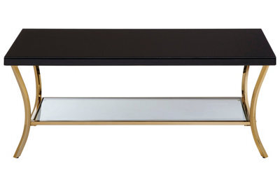 Orsina Durable Black Coffee Table, Elegant Gold Finish Decorative Coffee Table With Curved Legs & Glossy Black Top - image 1