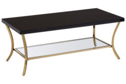 Orsina Durable Black Coffee Table, Elegant Gold Finish Decorative Coffee Table With Curved Legs & Glossy Black Top - thumbnail 4