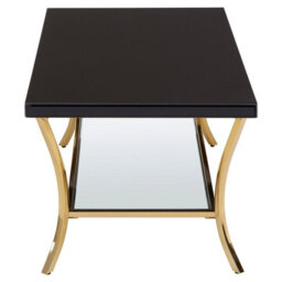 Orsina Durable Black Coffee Table, Elegant Gold Finish Decorative Coffee Table With Curved Legs & Glossy Black Top - thumbnail 3