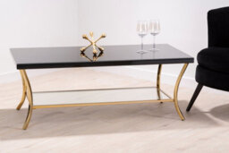 Orsina Durable Black Coffee Table, Elegant Gold Finish Decorative Coffee Table With Curved Legs & Glossy Black Top - thumbnail 2