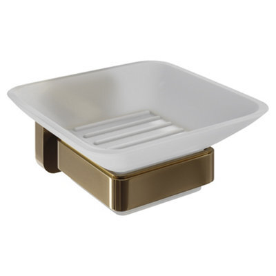 Modern Brass Soap Holder Glass Dish Bathroom Kitchen Wall Mounted 150mm - image 1
