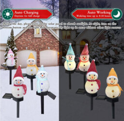 Amorly 1Pcs Yellow Solar Snowman Garden Stake Light,led Solar Powered Christmas Snowman Landscape Light For Yard Lawn Patio Outdoor Decor - thumbnail 4