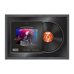 "AK Frames 25X17"" Dark Grey Classic Vinyl Record Frame With Black Mount For 12 Inch Lp Cover & Disc - Overlapped Design"