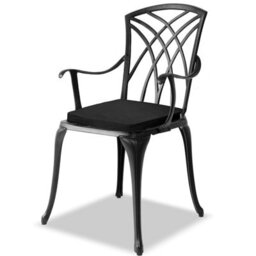 Homeology Oshowa Black Aluminium Weatherproof Outdoor Table And 2 Chairs With Armrests Bistro Set With Black Cushions - thumbnail 8