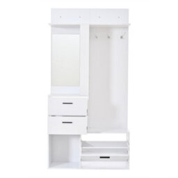 Abrihome Modern White Hallway Set 90X30X180Cm Coat Rack Shoe Cabinet With Mirror, Hooks, Drawers & Shelves, Freestanding Hall Stand - thumbnail 7