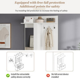 Abrihome Modern White Hallway Set 90X30X180Cm Coat Rack Shoe Cabinet With Mirror, Hooks, Drawers & Shelves, Freestanding Hall Stand - thumbnail 5