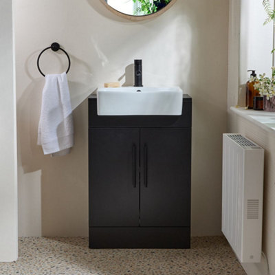 Homestylestore 550mm Black Grey Floorstanding Bathroom Vanity Unit And Black T Bar Handle - image 1