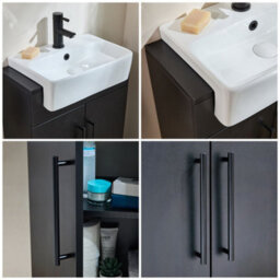 Homestylestore 550mm Black Grey Floorstanding Bathroom Vanity Unit And Black T Bar Handle - thumbnail 2
