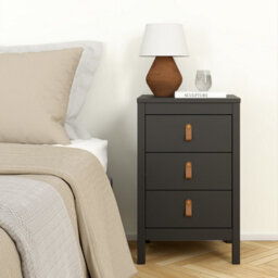 Furniture To Go Barcelona Bedside Table 3 Drawers In Matt Black - thumbnail 7