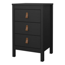 Furniture To Go Barcelona Bedside Table 3 Drawers In Matt Black - thumbnail 3
