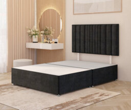 Somnior Beds Somnior Alexas Plush Velvet 4Ft Small Double Divan Bed Base With Upholstered Headboard Black