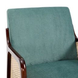 Thehotsale 63 X 73.5 X 79Cm Green Corduroy Armchair With Rattan Armrest And Wooden Legs - thumbnail 7
