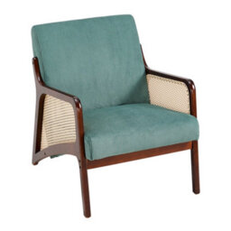 Thehotsale 63 X 73.5 X 79Cm Green Corduroy Armchair With Rattan Armrest And Wooden Legs - thumbnail 4