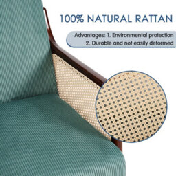Thehotsale 63 X 73.5 X 79Cm Green Corduroy Armchair With Rattan Armrest And Wooden Legs - thumbnail 8