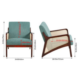 Thehotsale 63 X 73.5 X 79Cm Green Corduroy Armchair With Rattan Armrest And Wooden Legs - thumbnail 9
