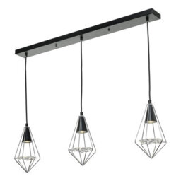 DAR Gianni 3 Light Pendant Black, Polished Chrome & Glass