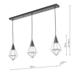 The Lighting Studio Gianni 3 Light Pendant Black, Polished Chrome & Glass - thumbnail 6