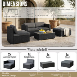 Evre Black California 4 Seater Rattan Outdoor Garden Furniture Modular Sofa Set With Weatherproof Cover, Coffee Table & Cushions - thumbnail 8