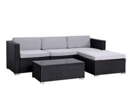 Evre Black California 4 Seater Rattan Outdoor Garden Furniture Modular Sofa Set With Weatherproof Cover, Coffee Table & Cushions