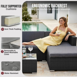 Evre Black California 4 Seater Rattan Outdoor Garden Furniture Modular Sofa Set With Weatherproof Cover, Coffee Table & Cushions - thumbnail 7