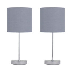 First Choice Lighting Set Of 2 Chrome Touch Operated Table Lamp With Grey Cotton Shades - thumbnail 2